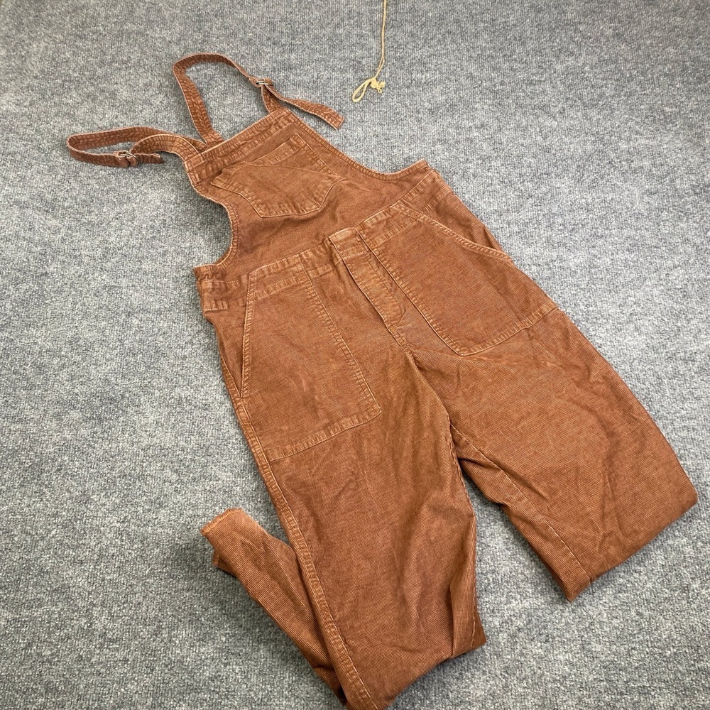 Aerie Corduroy Overalls Womens XS Tall Brown Adjustable Strap Raw Hem Tapered